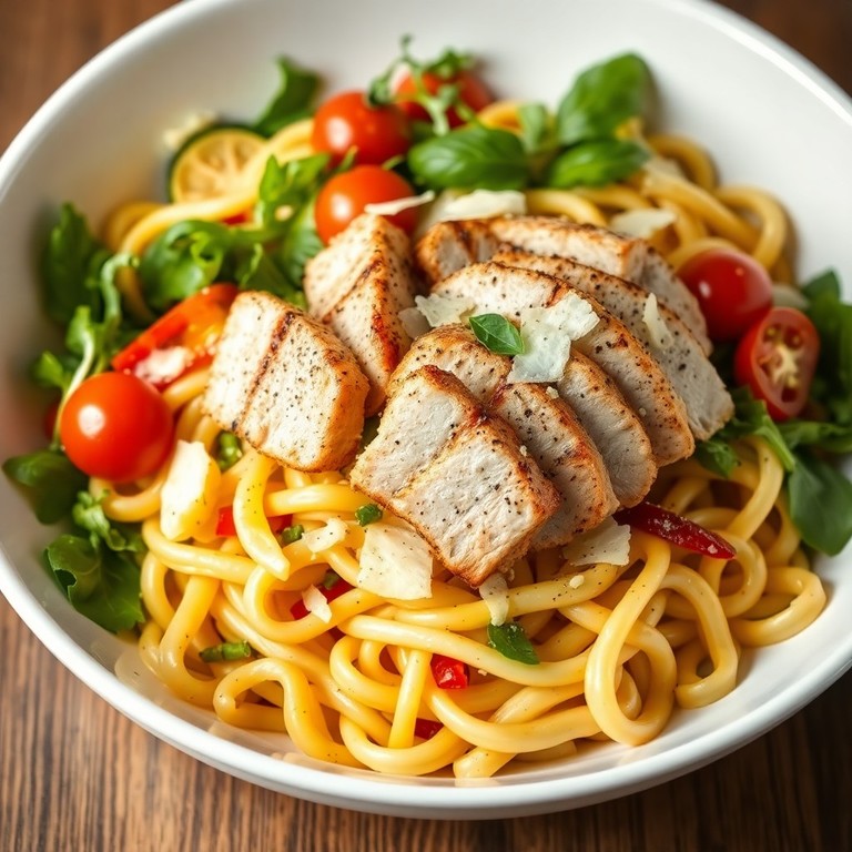 Salade de pâtes au poulet et légumes grillés