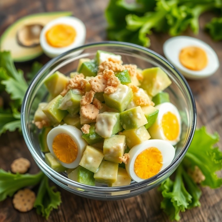 Ensalada cremosa de aguacate y huevo con vinagreta de leche
