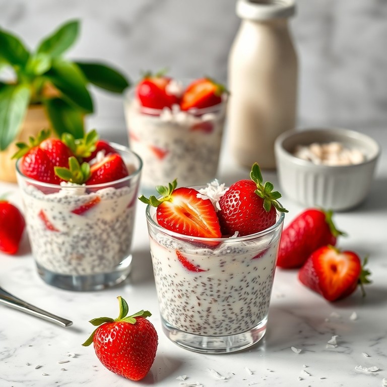 Super Proteïne Chiazaad Pudding met Aardbeien en Kokos