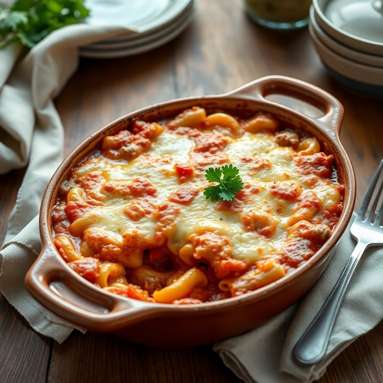 Hackfleisch-Käse-Auflauf mit cremiger Tomatensoße