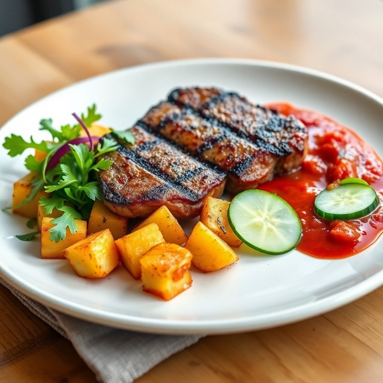 Bife Ancho com Batatas ao Forno e Molho de Tomate