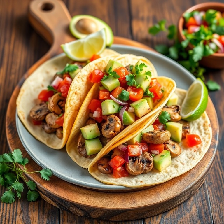 Tacos vegetarianos de champiñones y aguacate