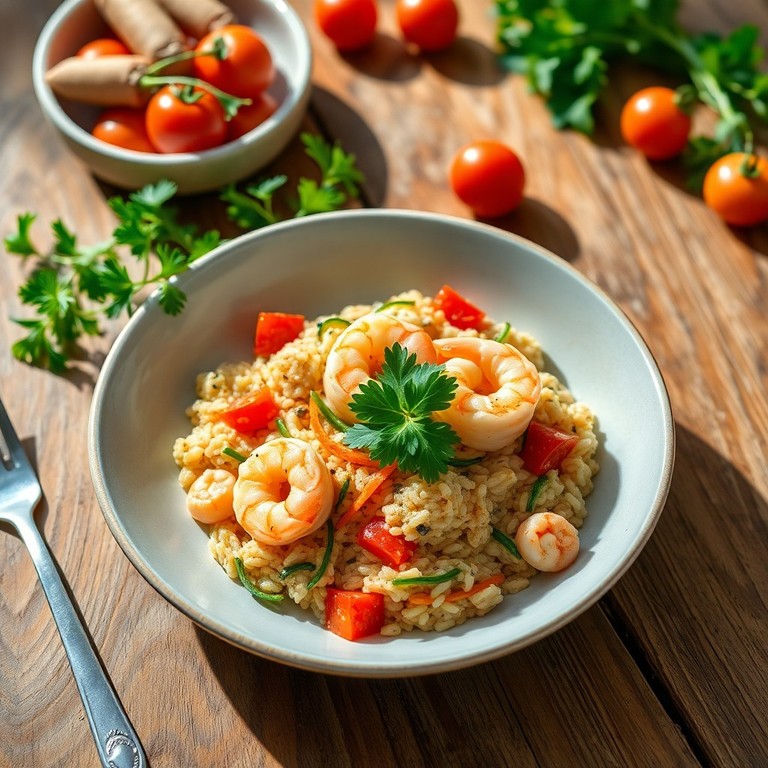 Risotto leggero di grano saraceno con gamberi, zucchine, carote e curry