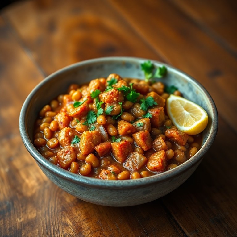 Stufato di Lentilizie, Salsicce e Cipolle in Stile Mediorientale