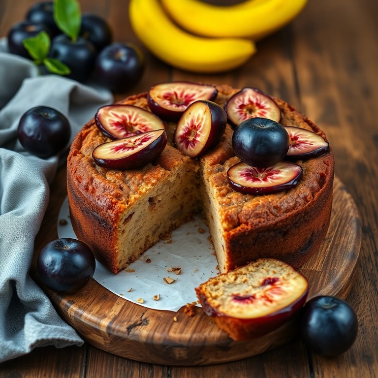 Haver- en Speltmeel Bananen Cake met Pruimen en Kokosbloesemsuiker