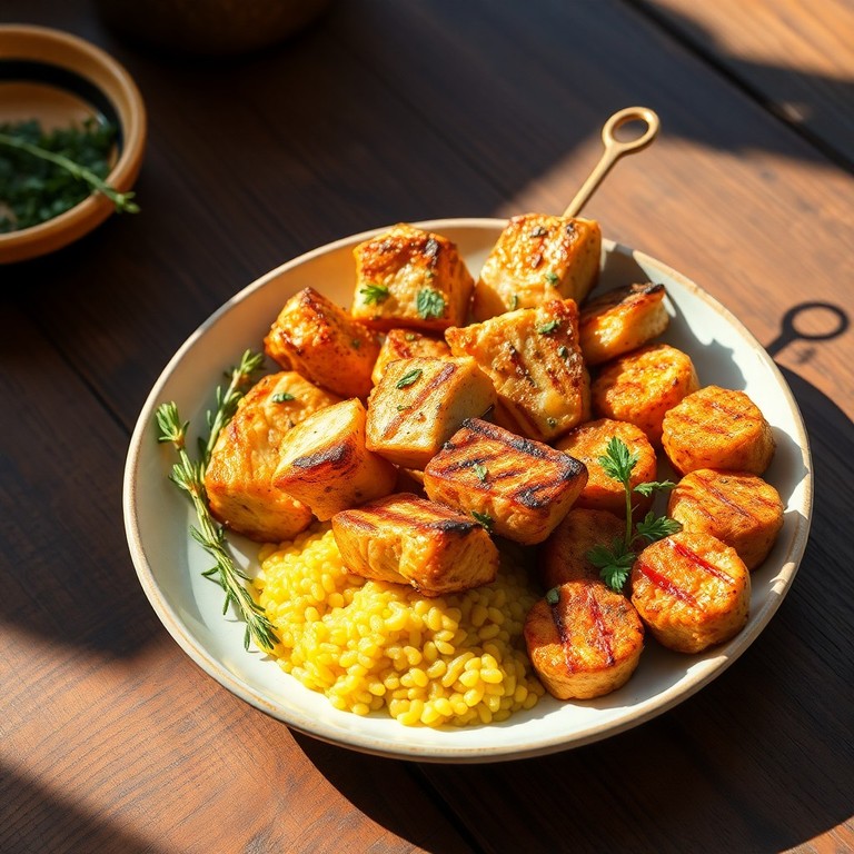 Brochettes de Poulet et Risotto Croquant à la Méditerranéenne