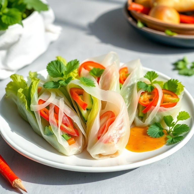 Vegetarische Sommerrollen mit Romanasalat und Glasnudeln