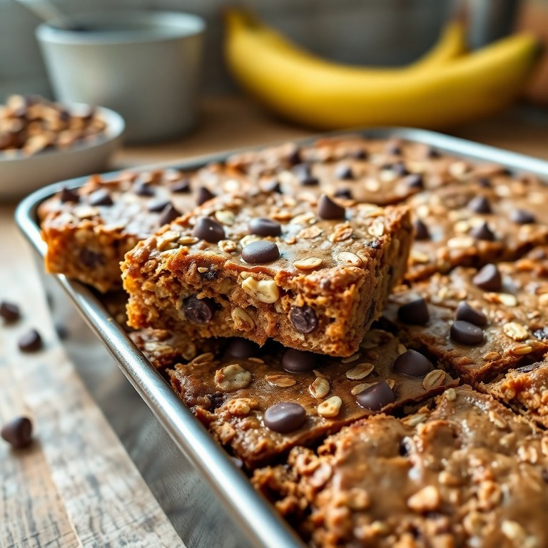 Banana Chocolate Protein Breakfast Bars with Peanut Butter