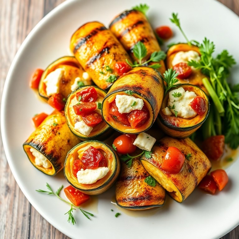 Zucchini-Röllchen mit Tomaten-Feta-Creme-Füllung