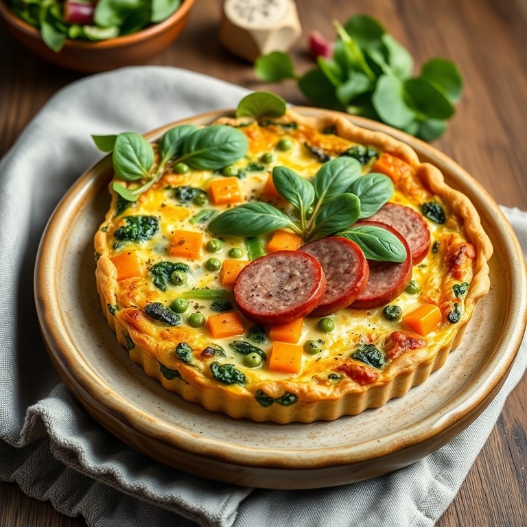 Spinat-Ei-Quiche mit Erbsen und Karotten