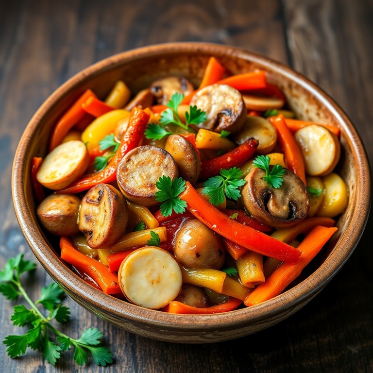 Vegetarische Gemüsepfanne mit Champions und Paprika