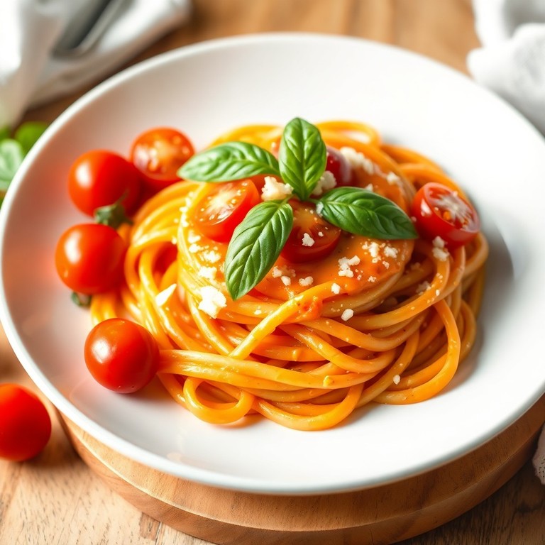 Pasta con Salsa Cremosa de Boniato y Tomates Cherry