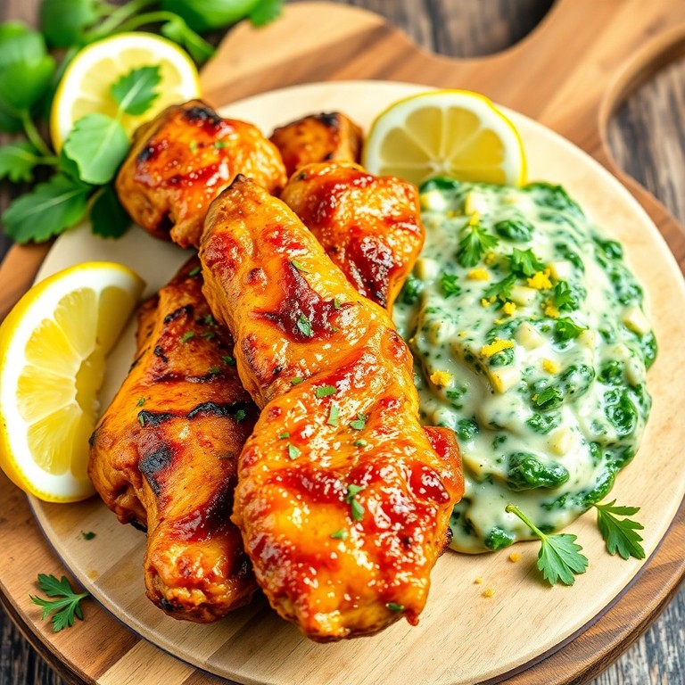 Spinach and Garlic Chicken Wing Skewers