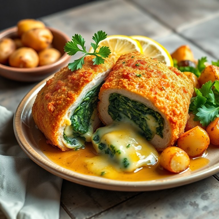 Spinach & Cheese Stuffed Chicken Schnitzel