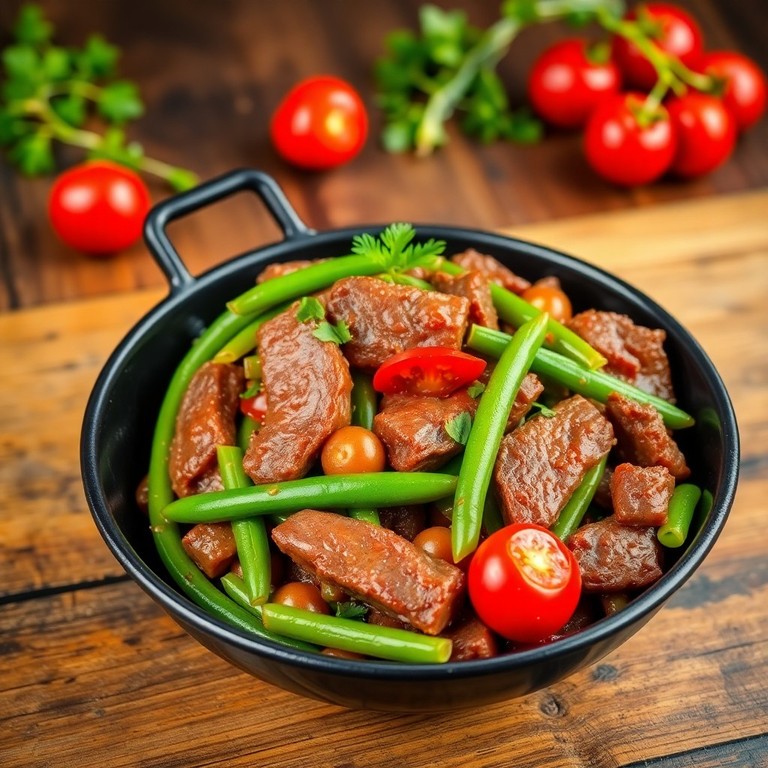 Roerbak van Rood Vlees en Groenten met Kouseband