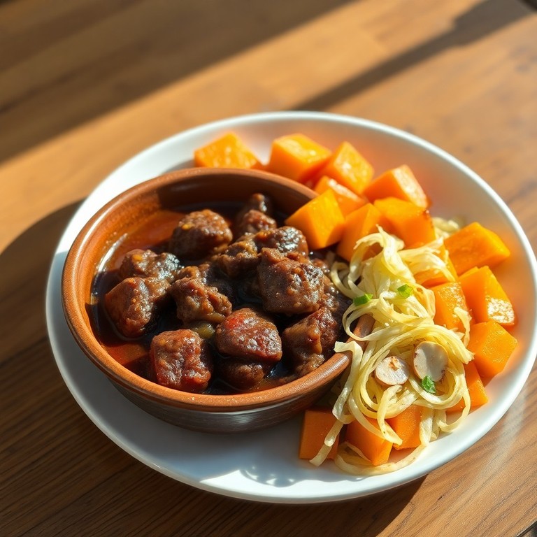 Carne de Panela com Abóbora Assada e Repolho Salteado