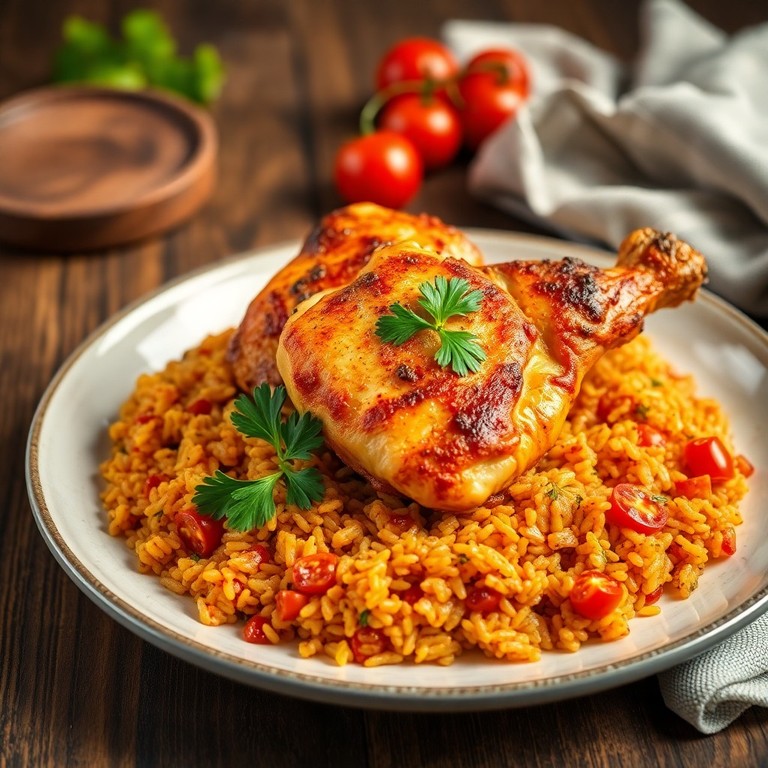 Arroz Especiado con Pollo y Salsa de Tomate