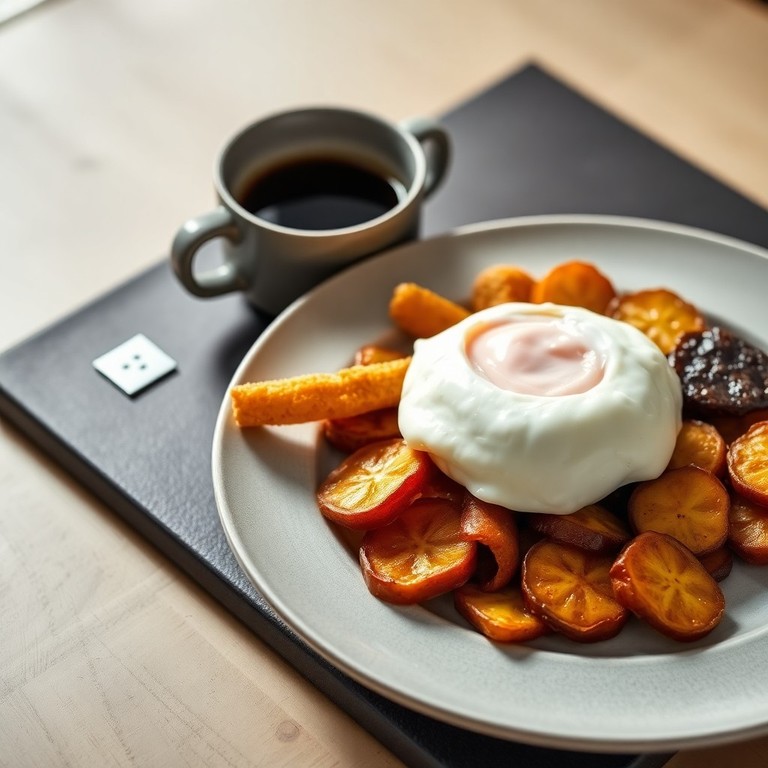 Desayuno Inglés Completo con Café en Plato y Taza Grises