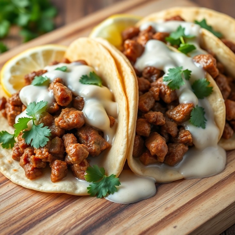 Tacos de Carne con Salsa de Leche y Especias