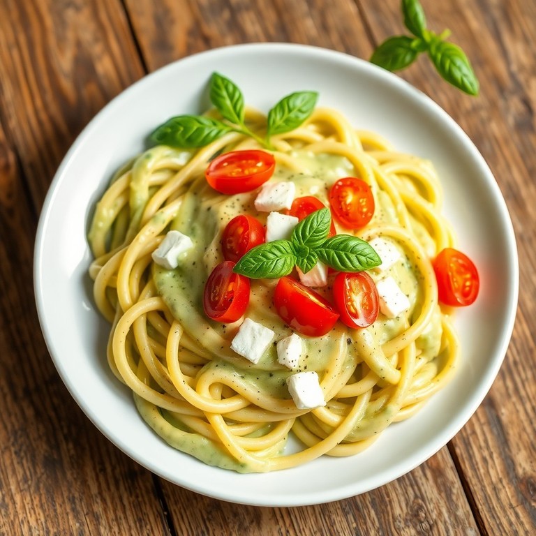 Avocado Pasta met Zachte Kaas en Tomaatjes