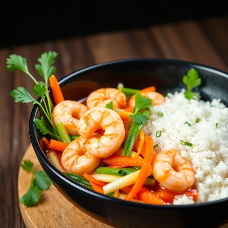 Stir-fry di gamberi con verdure e curry