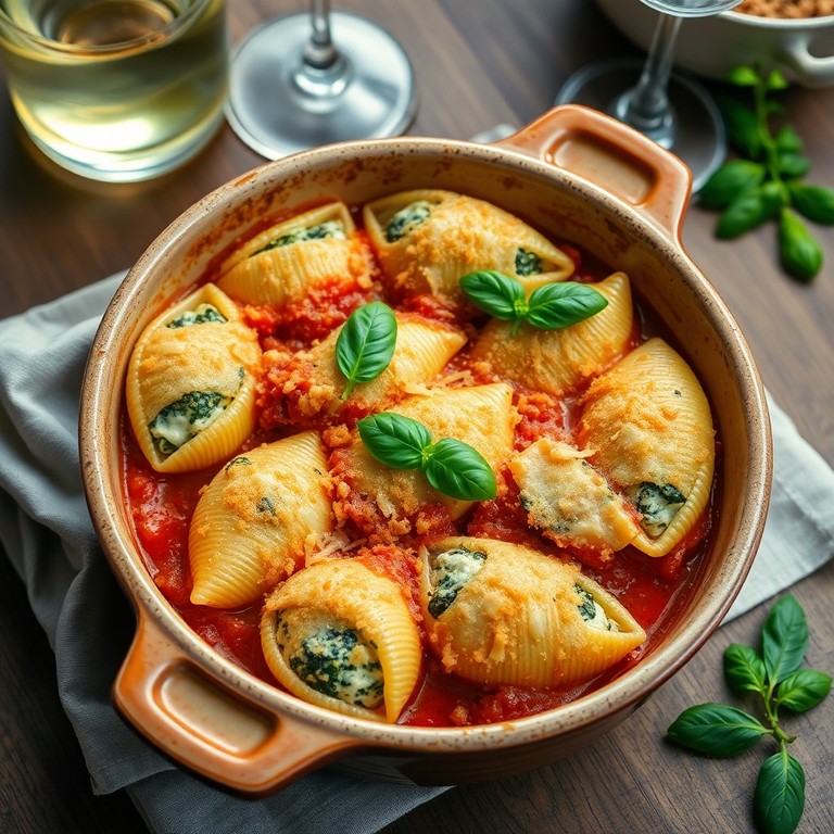 Gevulde Pastaschelpen met Spinazie en Ricotta