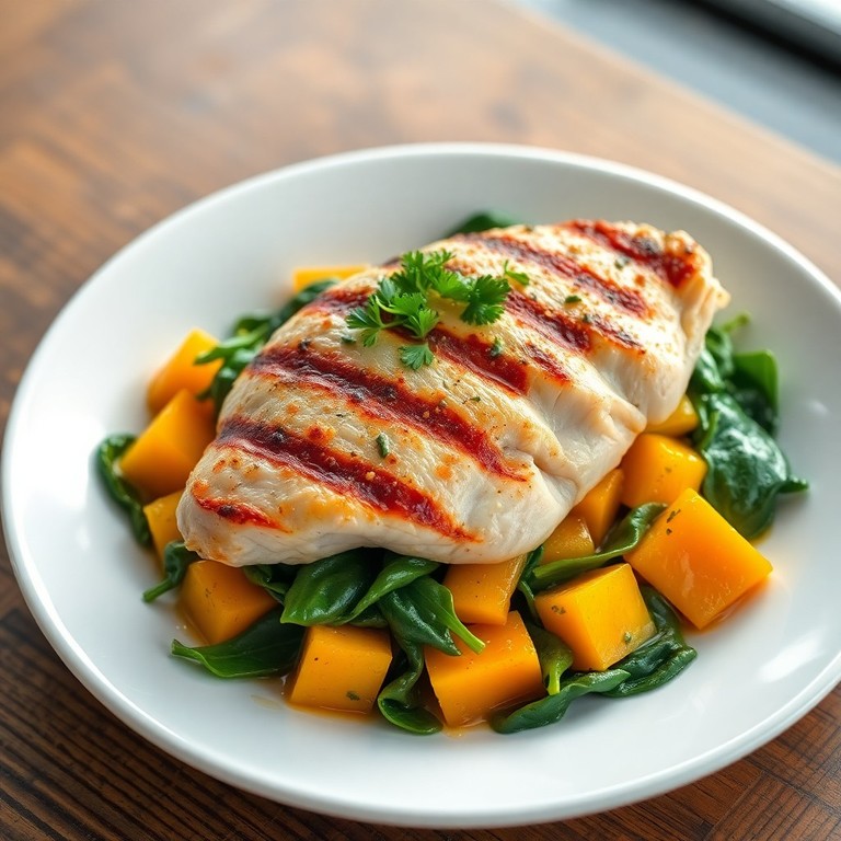 Frango Grelhado com Espinafre e Abóbora