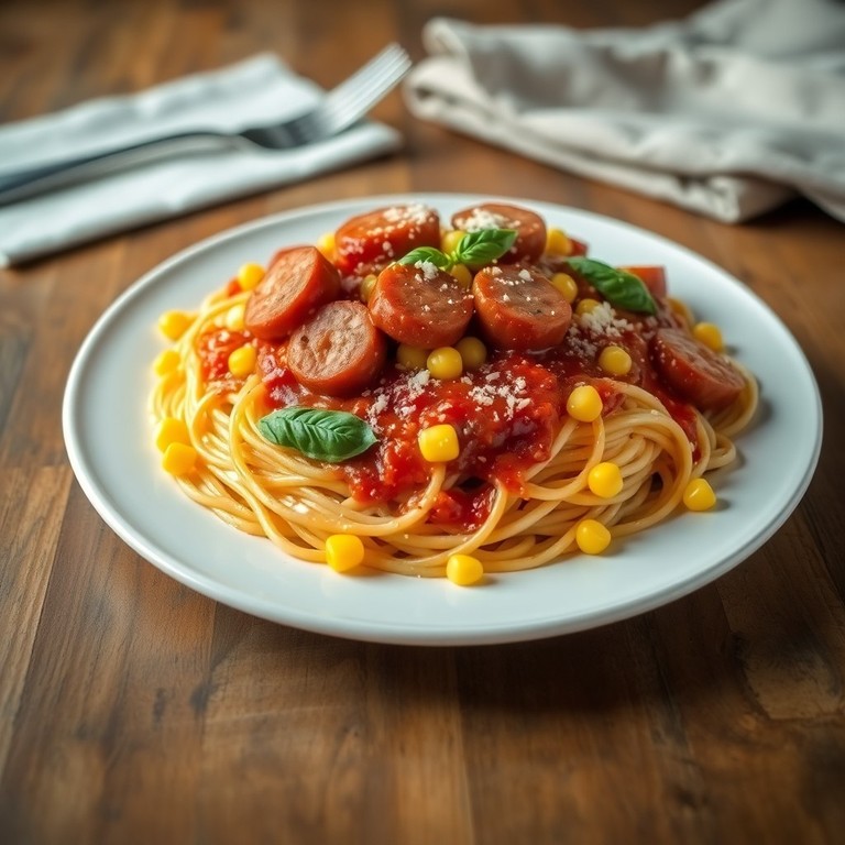 Espaguete à Italiana com Calabresa e Milho