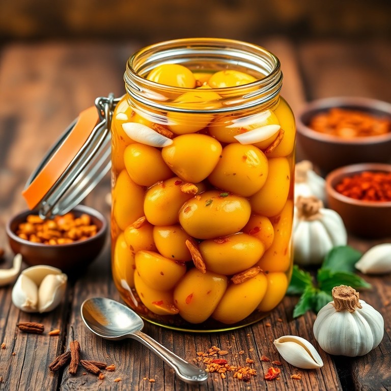 Indisches Knoblauchpickles mit Gewürzen