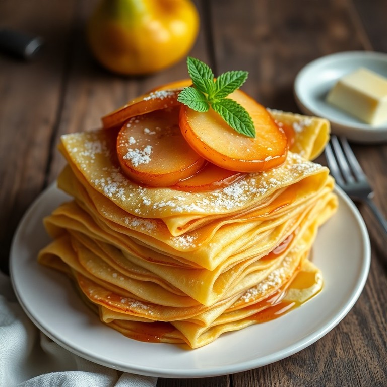 Crêpes aux poires et à la pâte levée