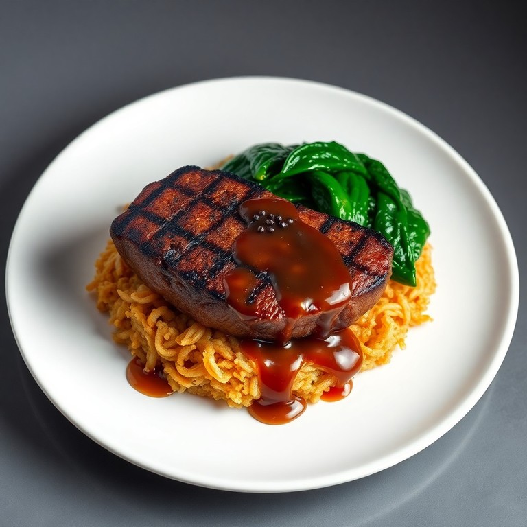 Sirloin Steak with Sautéed Spinach and Onion Hash