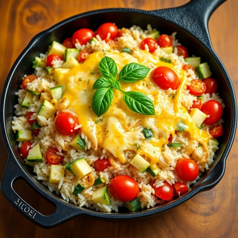 Reis-Pesto-Pfanne mit Käse und Gemüse