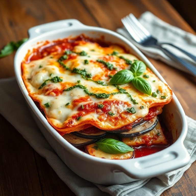 Parmigiana di Melanzane con Pesto di Basilico
