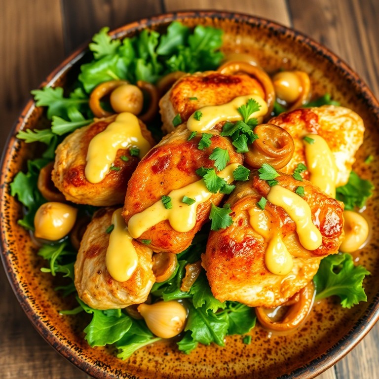 Salada Quente de Frango com Alho, Cebola e Mostarda