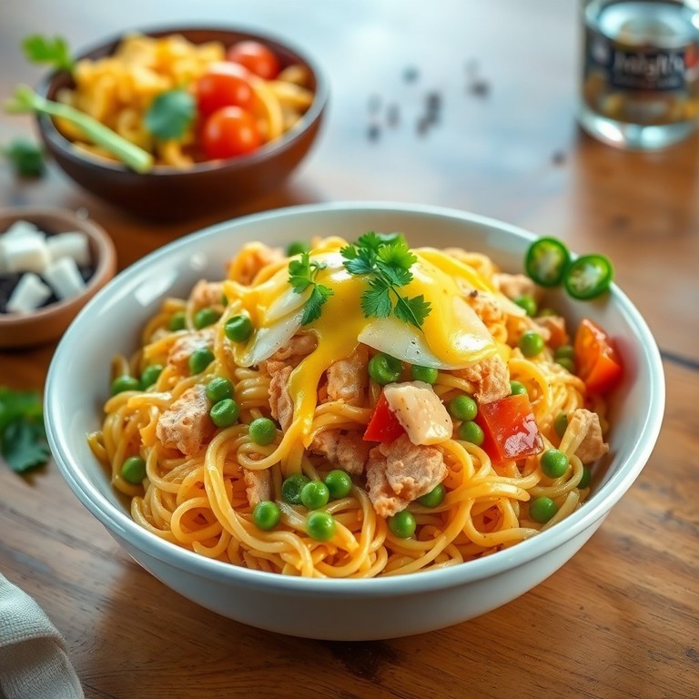 Cheesy Egg and Chicken Maggi Scramble