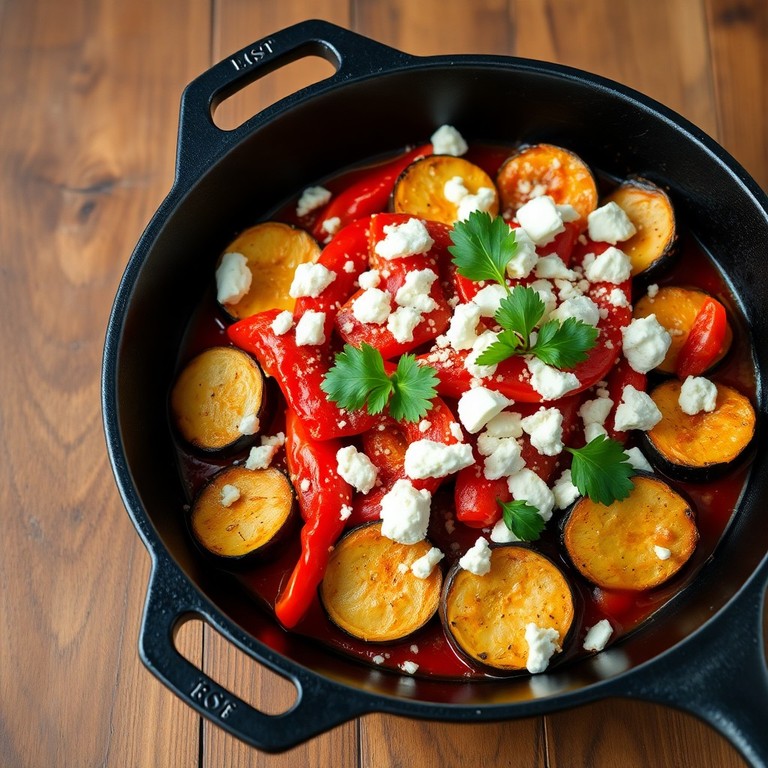 Geröstete Paprika-Zucchini-Pfanne mit Feta
