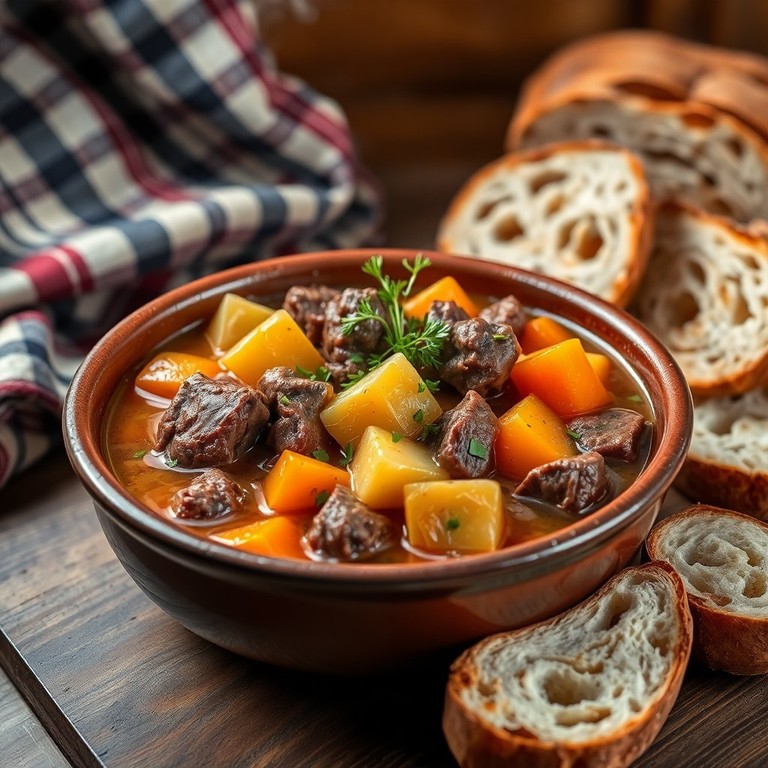 Herzhafter Tiroler Eintopf mit Rindfleisch und Gemüsesuppe