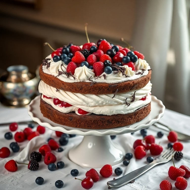 Ragana Torte – Lettische Schwarzwälder Kirschtorte mit frischen Beeren und Sahne
