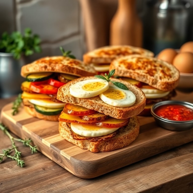 Sándwiches de Patata, Huevo y Verduras Asadas
