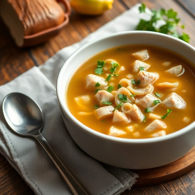 Grünkern-Suppe mit zartem Hähnchen
