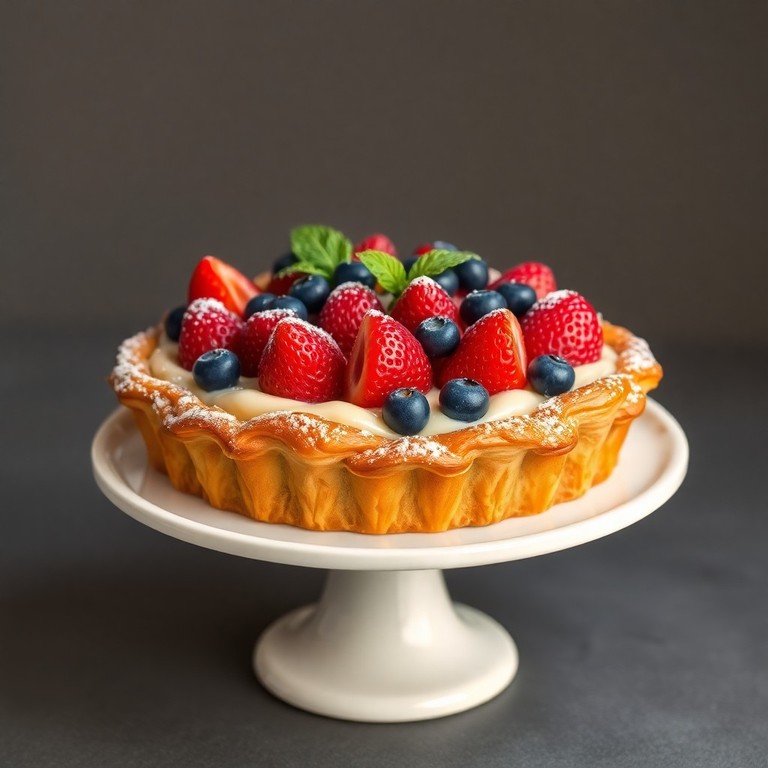 Französische Croissant-Tarte mit Vanillecreme und Beeren
