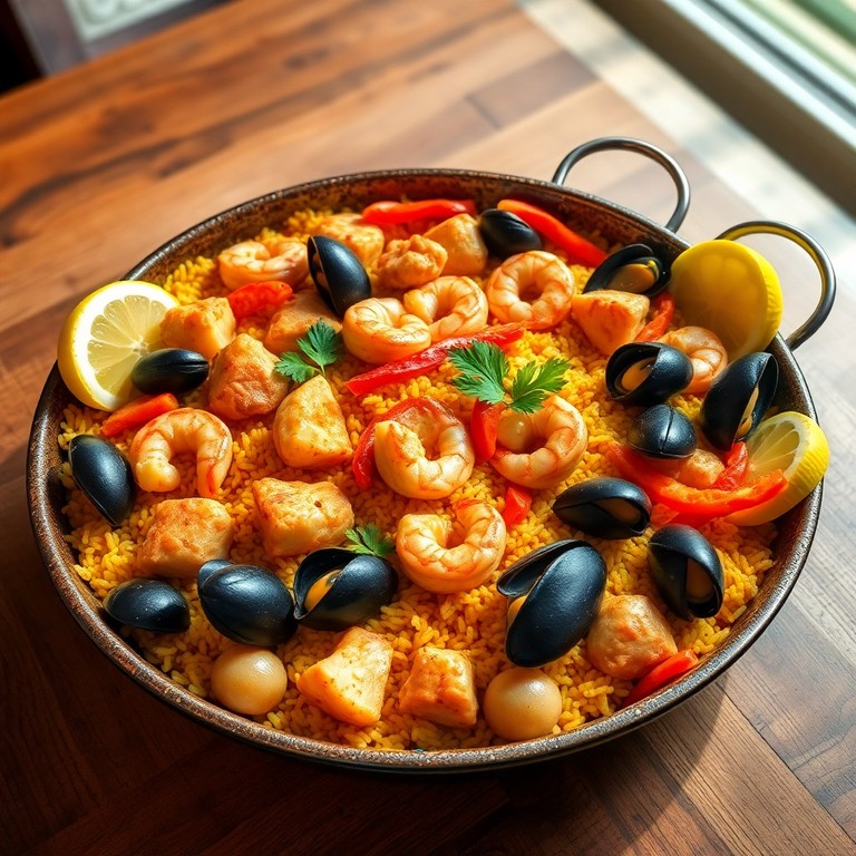 Paella de Pollo y Mariscos