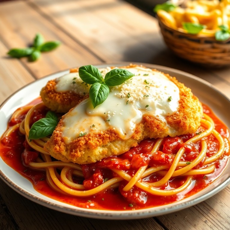 Pollo a la Parmesana con Espaguetis