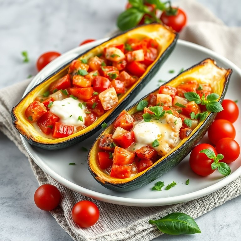 Gefüllte Zucchini mit Tomaten und Hüttenkäse