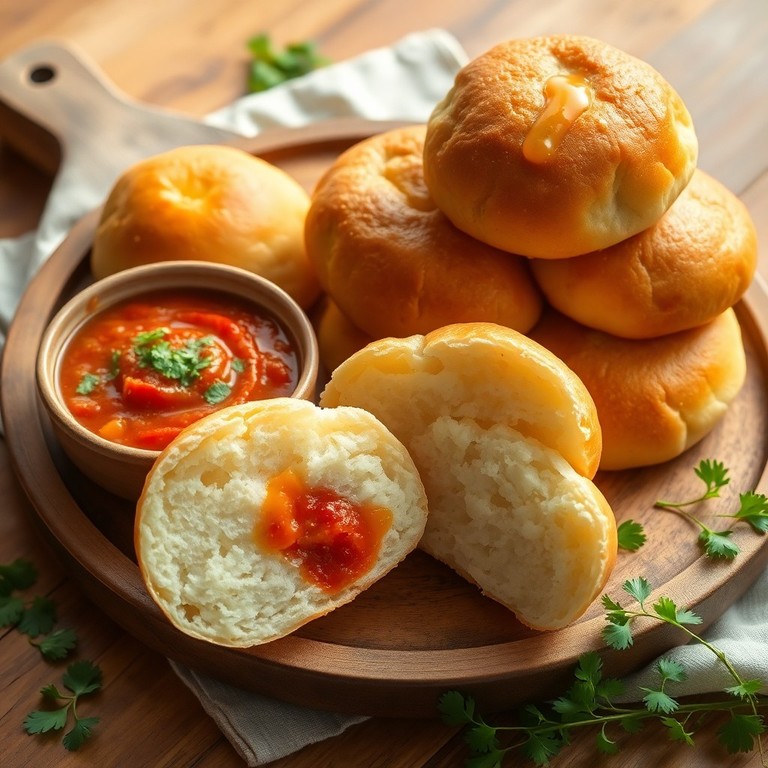 Yeast-Risen Potato Buns with Spicy Tomato Dip