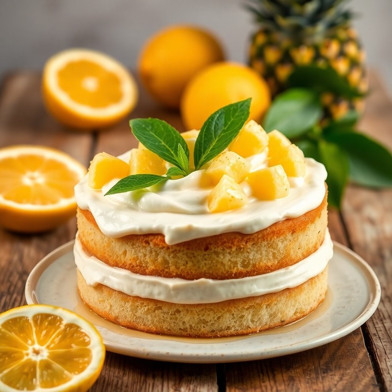 Torta de Limão Siciliano com Creme de Leite e Frutas de Abacaxi