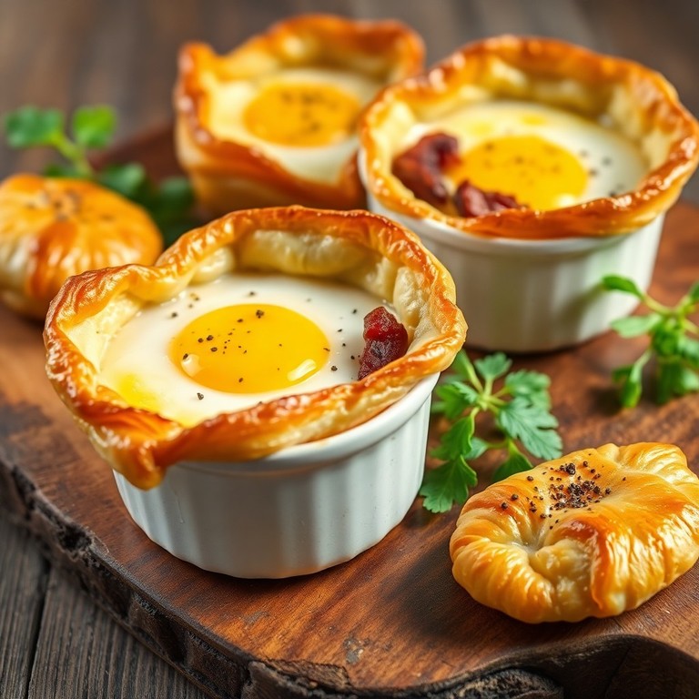 Oeufs Cocotte aux Lardons et Pâte Feuilletée