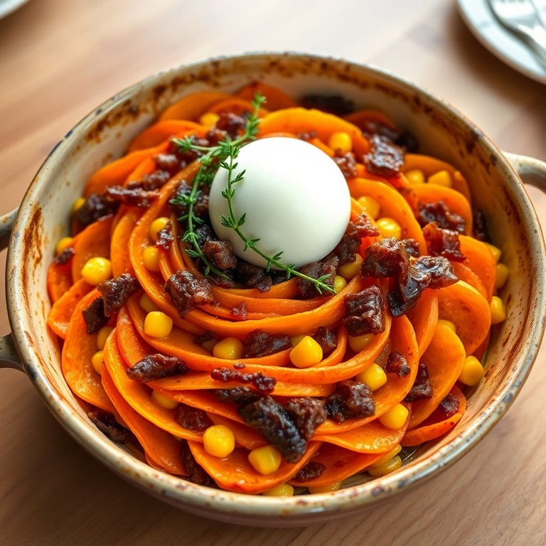 Tian de Patates Douces et Maïs aux Lardons et Burrata