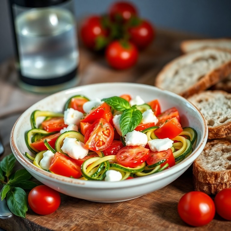 Salade fraîche de Courgettes, Tomates et Mozzarella à la Vinaigrette au Vinaigre de Vin