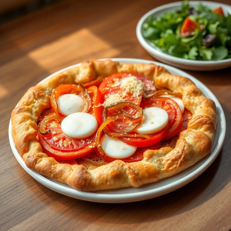 Tarte Tomate, Mozzarella et Oignons en Croûte Fine
